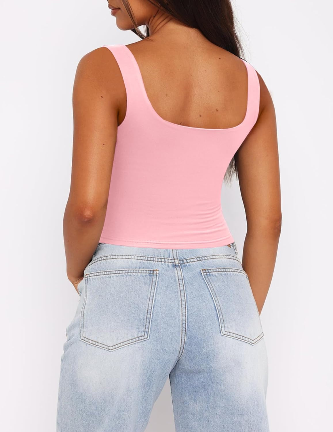 Women'S Square Neck Sleeveless Crop Tops 2025 Cute Double Layer Seamless Slim Fit Y2K Tank Tops