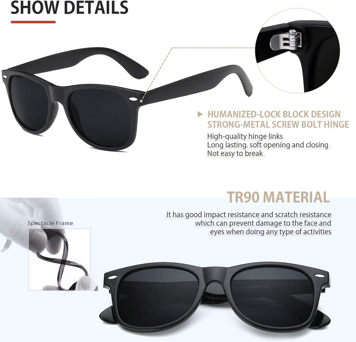 Sunglasses Men Polarized Sunglasses for Mens and Womens,Black Retro Sun Glasses Driving Fishing UV Protection