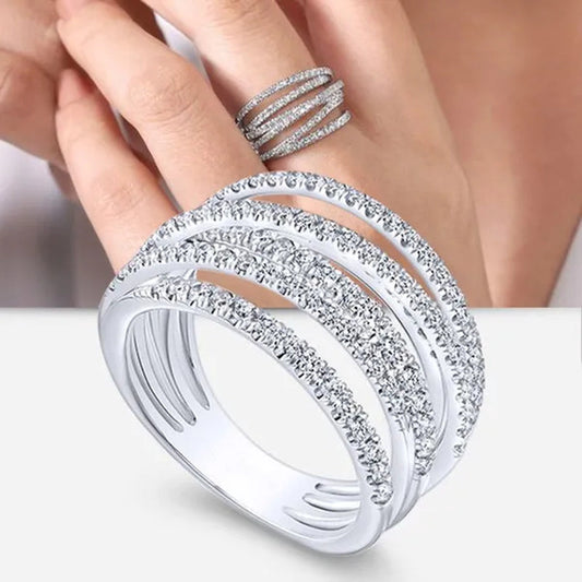 Exquisite 925 Sterling Silver Micro Pave Diamond Multilayer Rings for Women Bridal Romantic Engagement Proposal Gift Jewelry