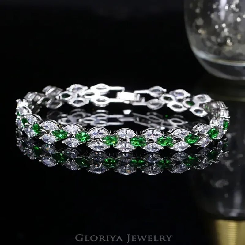Gloriya Delicate White Gold Plated Tennis Bracelet Setting Sparkly Marquise Cubic Zircon Wedding Bracelets For Women Gorgeous Crystal Jewelry