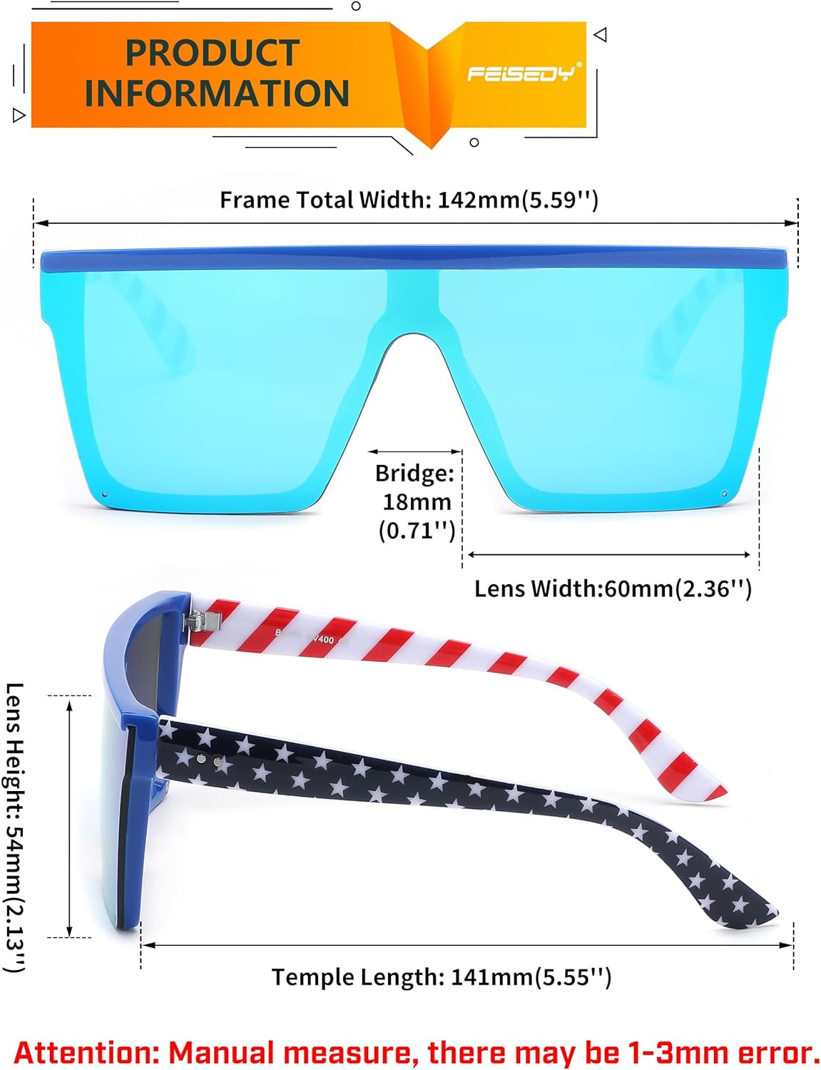 Oversized Sunglasses Mens Womens Flat Top Square Trendy Visor Shades UV400 B2470