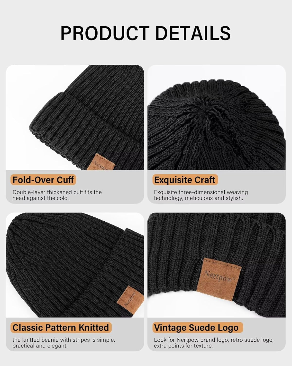Mens Beanie Hats 3 Pack, Winter Hats for Men Women Warm Thermal Fleece Lined, Thick Knit Fashion Skull Cap for Guys