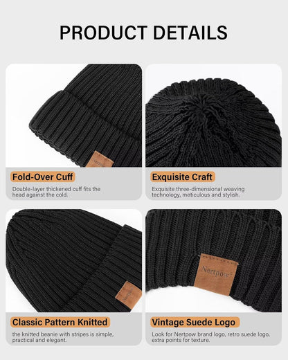 Mens Beanie Hats 3 Pack, Winter Hats for Men Women Warm Thermal Fleece Lined, Thick Knit Fashion Skull Cap for Guys