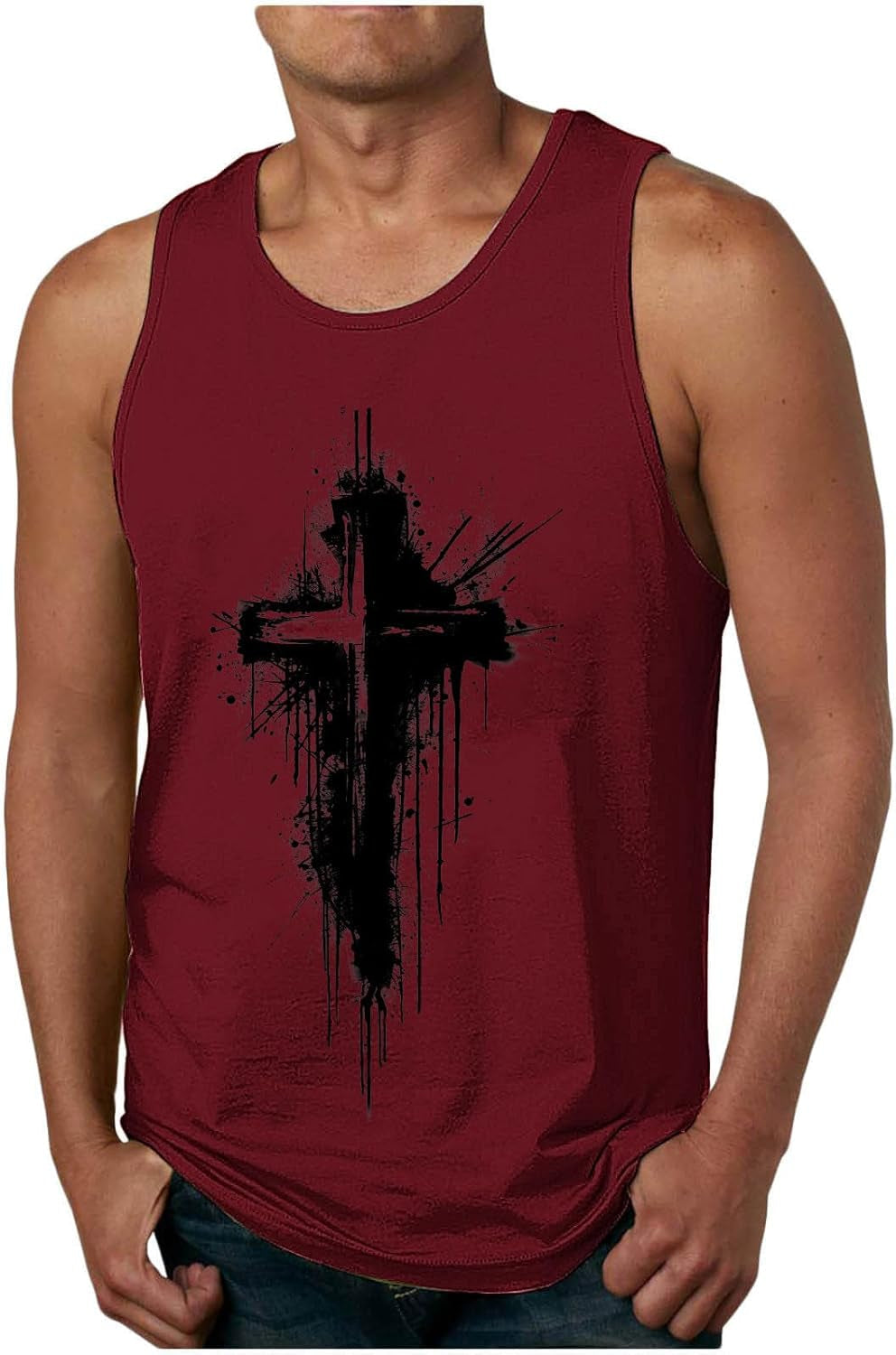 Mens Jesus Sleeveless T-Shirts Muscle Fit Tank Top Faith Christian Cross Bible Graphic Shirts Gym Workout Shirt Tee
