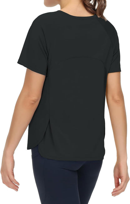 Women'S Short Sleeve Workout Shirts Breathable Yoga T-Shirts with Side Slits Athletic Tee Tops