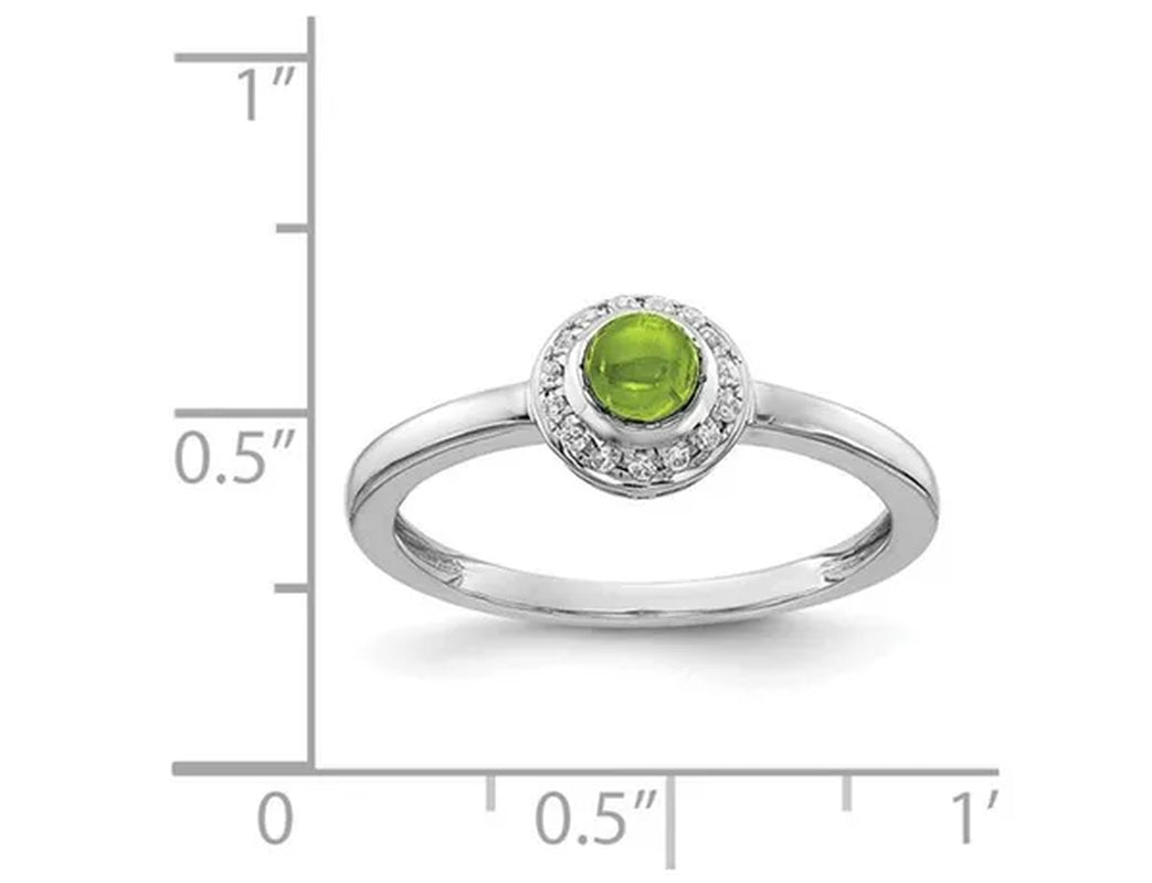 Ladies Natural Cabachon Peridot Ring 1/2 Carat (ctw) in 14K White Gold with Accent Diamonds