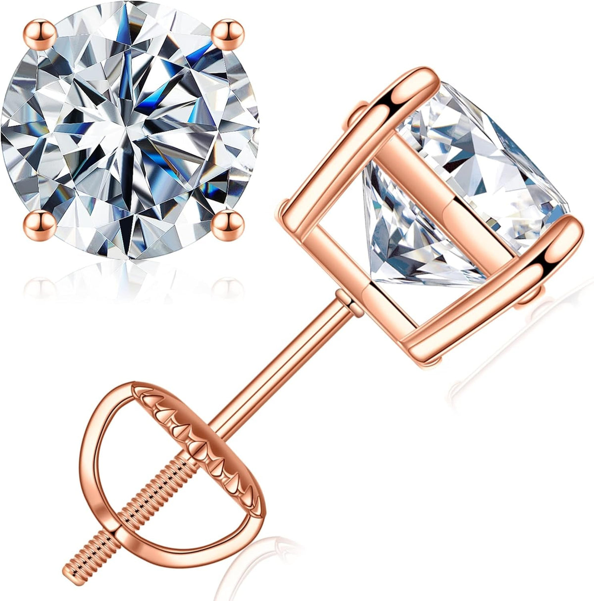 0.2-4ct Moissanite Screw Back Earrings for Women, D Color VVS1 Clarity Lab Created Diamond Earring 18K White Yellow Rose Gold Ruthenium Vermeil 925 Sterling Silver Round Moissanite Earrings