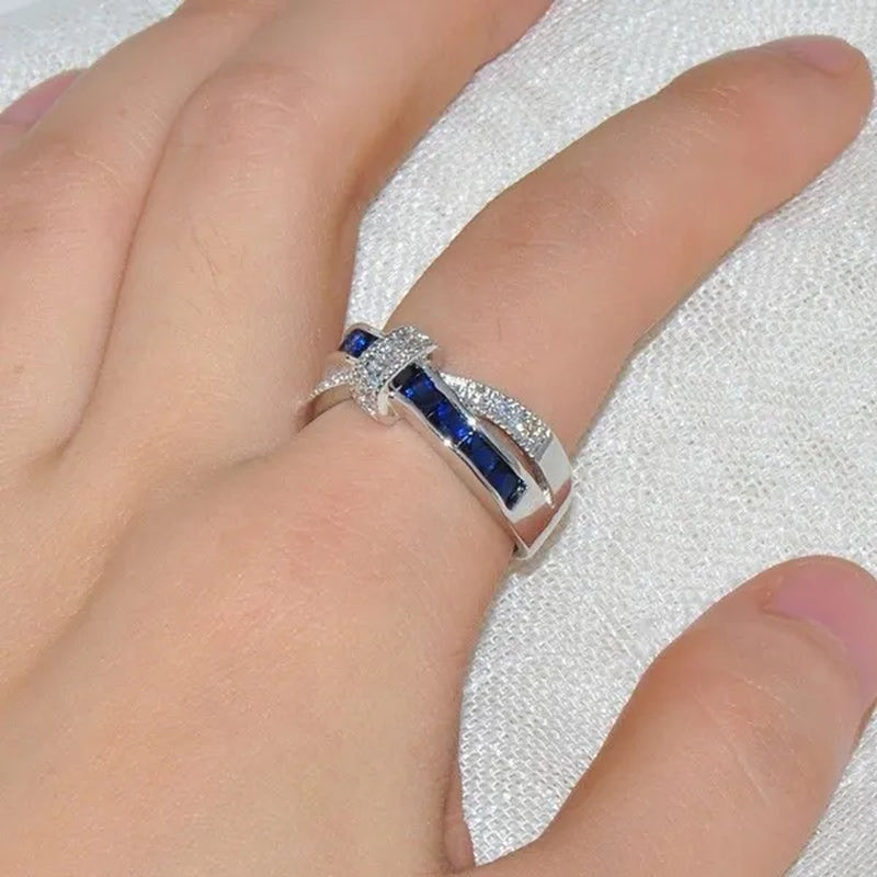 2016 Size 6-10 Black Sapphire Corssed CZ Wedding Rings Women's White Gold Filled Band