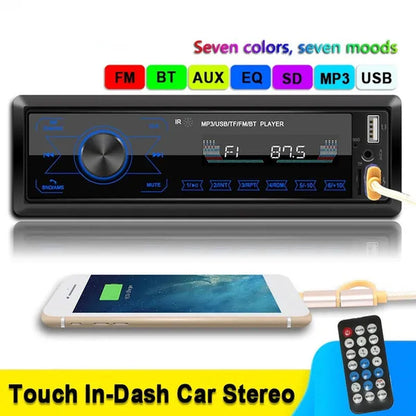1DIN Touch Car Stereo 12V In-Dash Auto Radio Car MP3 Player Audio Music Stereo with Remote Control Fm/Bluetooth/Usb/Sd/Aux-In Colorful Lights +TF Card (Optional)