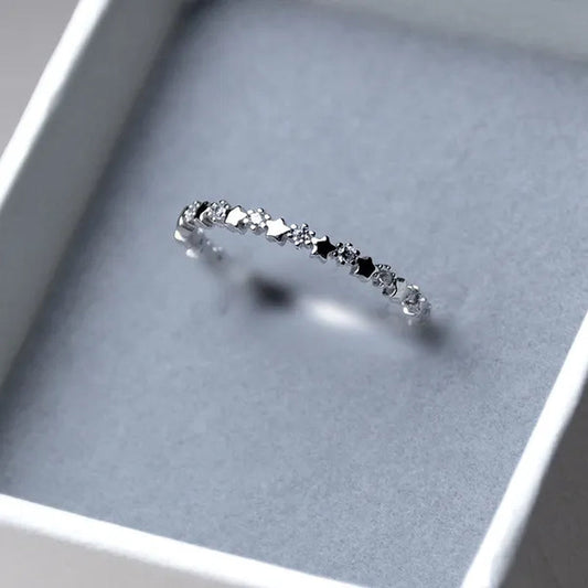 Cute Super Thin 925 Sterling Silver CZ Diamond Star Rings Wedding Engagement Party Gifts for Women Lady Girl