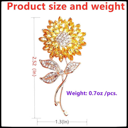 Sunflower Brooches Pin for Women Fashion Austria Crystal Rhinestones Elegant Golden Flowers Brooches Shiny Sun Flowers (Golden Yellow)