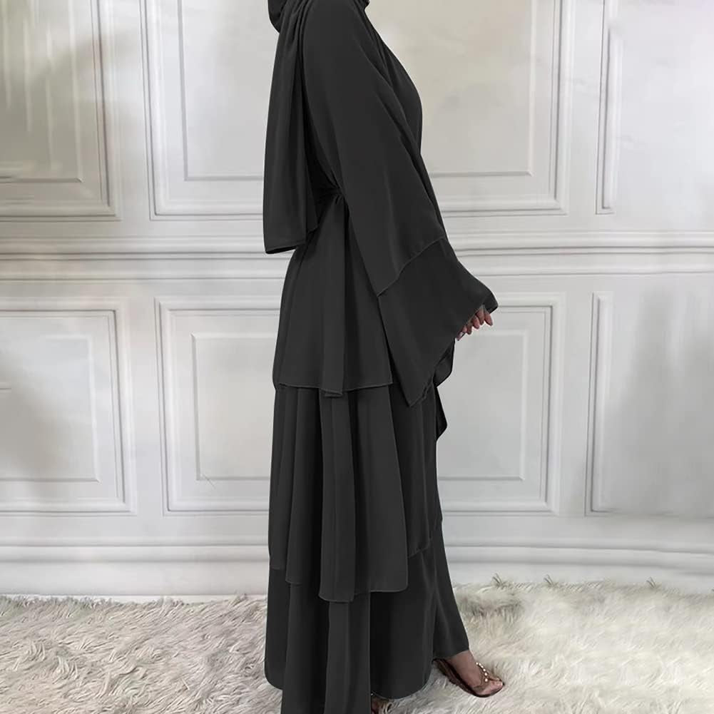 Abayas for Women Muslim Dubai Dress Solid Loose Fit Long Cardigan Islamic Kaftan Robe Open Front Maxi Length