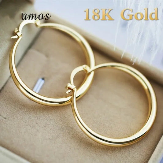 1 Pair Women's Fashion Simple 18K Yellow Soild Gold Hoop Earrings Exquisite Diameter 33mm Circle Hoop Earrings for Wedding Engagement Christmas Jewelry Gifts