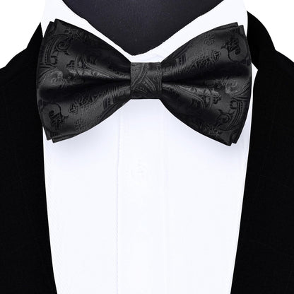Mens Paisley Bow Tie Handkerchief Jacquard Woven Adjustable Pre-Tied Bowties Pocket Square Cufflinks Set