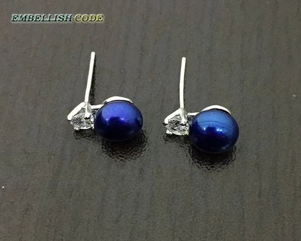 charming natural fresh water stud pearl earrings 8mm fine jewelry 925 sterling silver zirconium white black purple brown blue