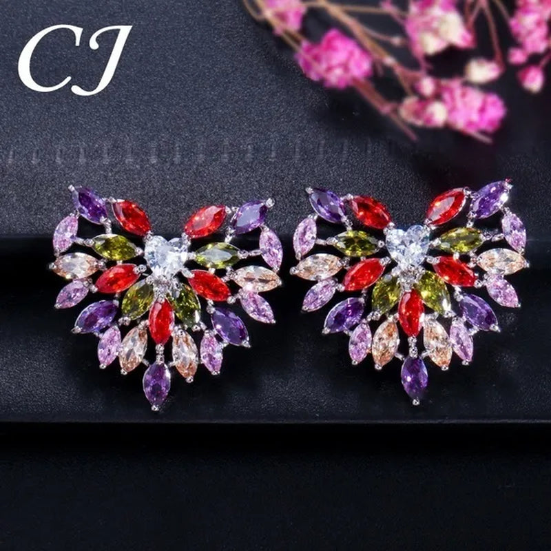 CANDICE New Fashion Women Heart Pendant Jewelry Set Pave Purple Red Green Marquise Cubic Zirconia Party Chain Necklace Big Stud Earrings Sets for Girls Gift