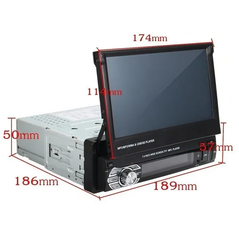 7Inch HD Retractable Touch Screen 1Din Car Stereo Audio Bluetooth Car Radio FM USB Support Mirror Link and Backup Camera(Optional)