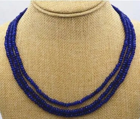 New NATURAL 3 Rows 2X4mm FACETED DARK Blue Sapphire BEADS NECKLACE