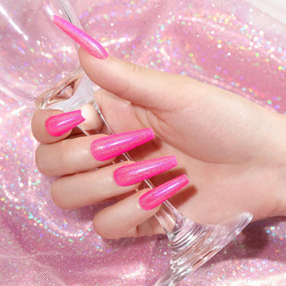 Holographic Nail Polish Neon Hot Pink Gel 7.5ML Gorgeous Glossy Hologram Curing Required Art Manicure Salon DIY at Home