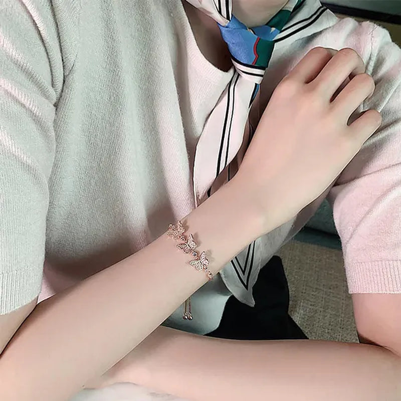 Adjustable Butterfly Rhinestone Bracelet for Women Girls