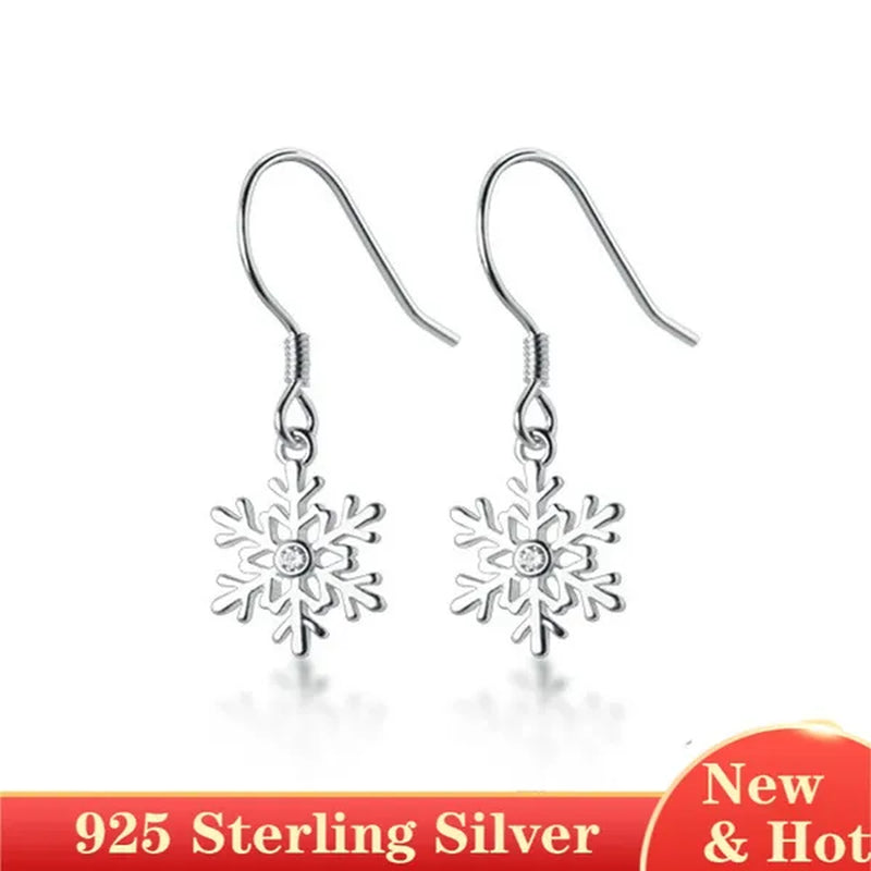 925 Sterling Silver Beautiful Snowflakes Drop Eaerrings for Women Fashion Jewelry Earrings