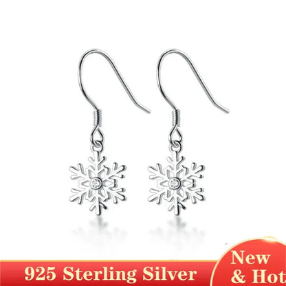 925 Sterling Silver Beautiful Snowflakes Drop Eaerrings for Women Fashion Jewelry Earrings