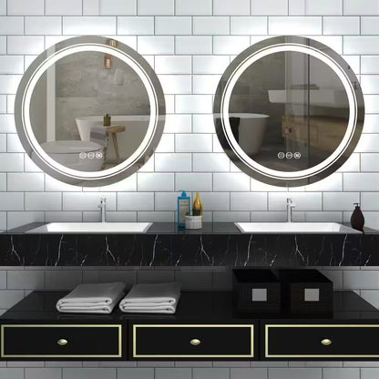 24 In. W X 24 In. H Large round Frameless Light Dimmable Backlit Dual Front LED Wall Bathroom Vanity Mirror Super Bright