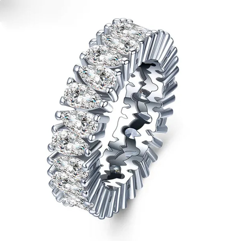 Luxurious  Silver Natural Gemstones White Sapphire Wedding Birthstone Bride Flower Engagement Ellipse Drop Ring Jewelry Size 6 7 8 9 10