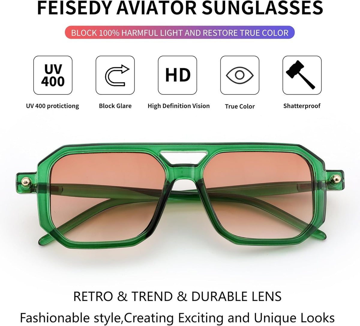 Vintage Square 70S Flat Aviator Sunglasses Women Men Classic Retro Stylish Frame UV400 Sunglasses B2622