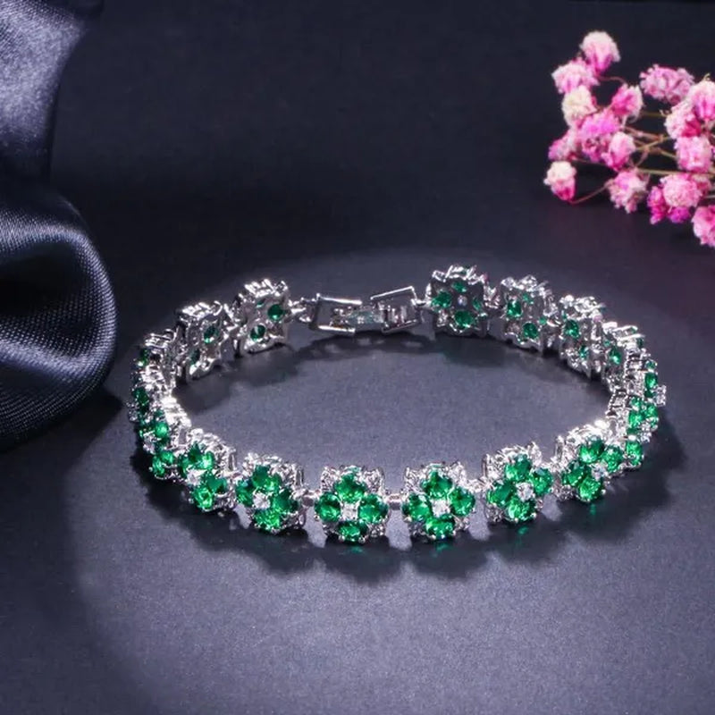 CANDICE Fashion Wonem Sterling Silver Plated Charm Flower Jewelry with Blue Crystal Stone Wedding Bracelet Bangle for Ladies Fine Jewelry