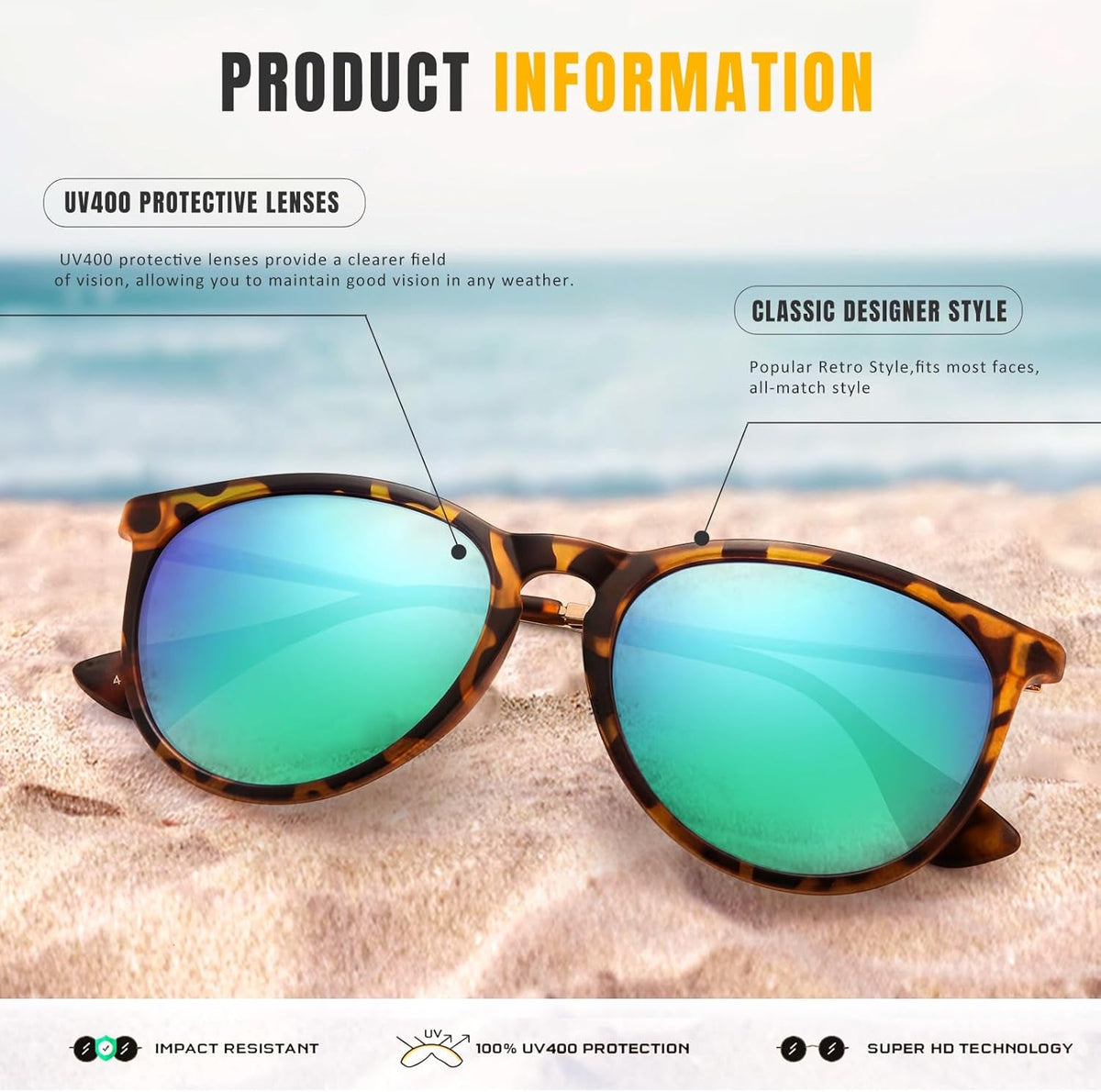 Sunglasses Womens Men Polarized UV Protection Trendy Vintage Retro round Mirrored Lens Sunglasses for Women