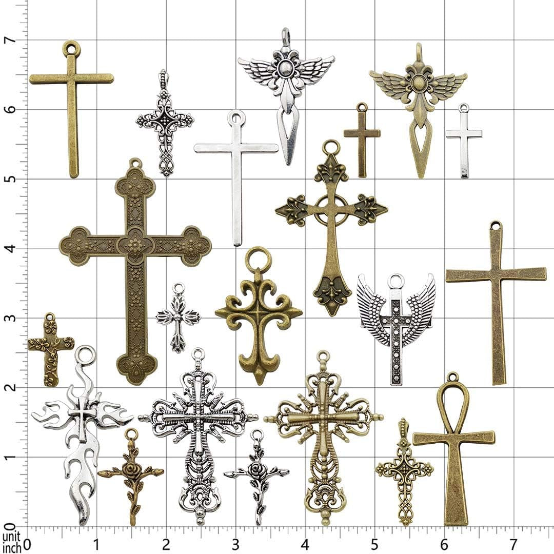 100G Big Cross Pendants Collection - Antique Bronze Silver Sword Holy Angel Jesus Peace Cross Crucifix Metal Charms for Jewelry Making DIY Findings (HM23)