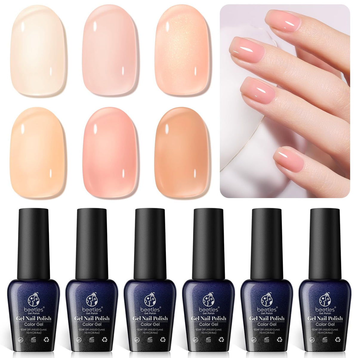Nail Set 6 Colors Skin Tones Collection Nude Pink Gel Nail Polish Brown Neutral Soak off Uv Led Lamp Needed Manicure Diy Home