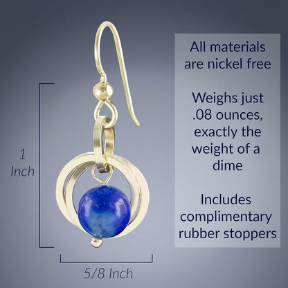 Classy Blue Lapis Lazuli 14K Gold Fill Dangle Earrings for Women - Minimalist Real Gemstone Lapis and Gold Earrings for Everyday Wear - Trendy Jewelry Gift Idea for Wife or Mother