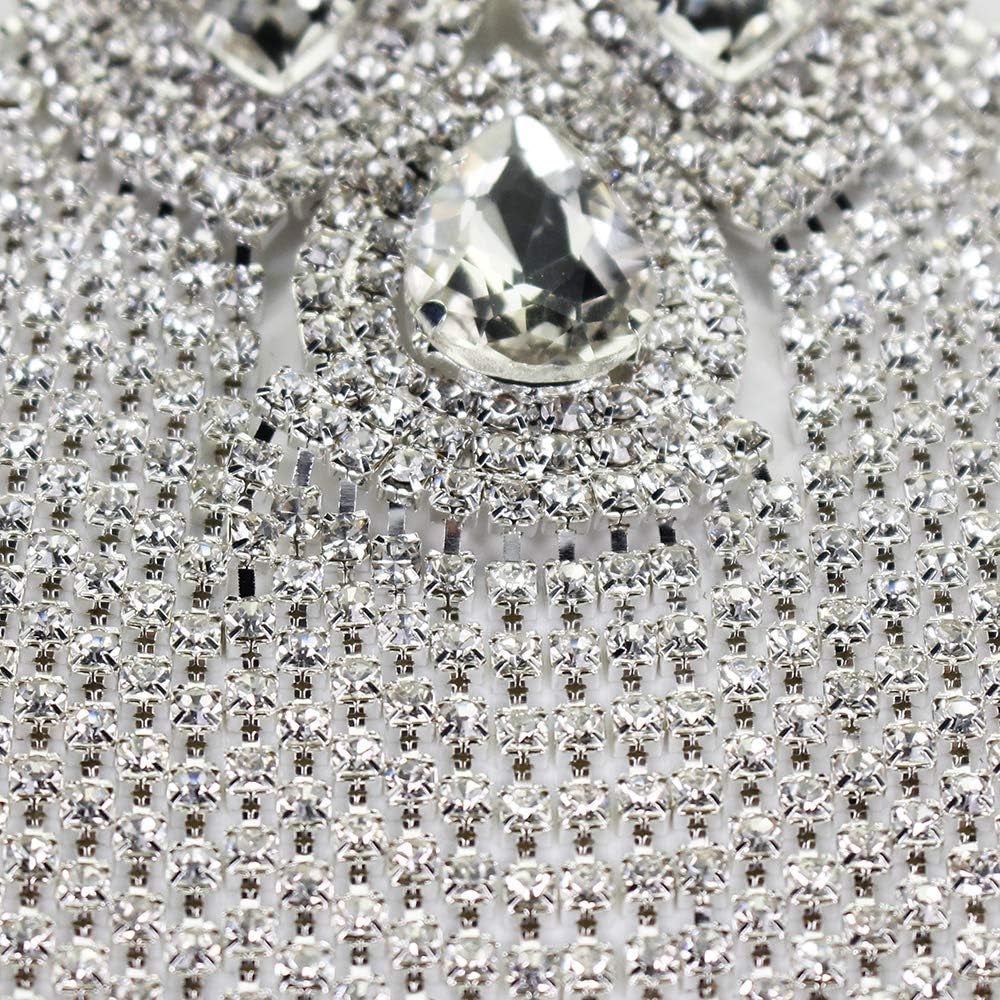 2 Pieces Beaded Diamond Waterdrop Design Patches Crystal Fringe Tassel Rhinestones Shoulder Badges Brooches