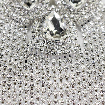2 Pieces Beaded Diamond Waterdrop Design Patches Crystal Fringe Tassel Rhinestones Shoulder Badges Brooches