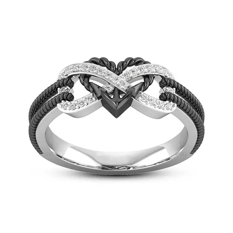 High Quality Exquisite Two Tone Plated Rose Gold / Black Filled 925 Sterling Silver Rings for Women Natural White Sapphire Diamond Ring Bride Princess Wedding Engagement Heart Ring