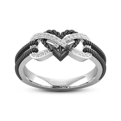 High Quality Exquisite Two Tone Plated Rose Gold / Black Filled 925 Sterling Silver Rings for Women Natural White Sapphire Diamond Ring Bride Princess Wedding Engagement Heart Ring