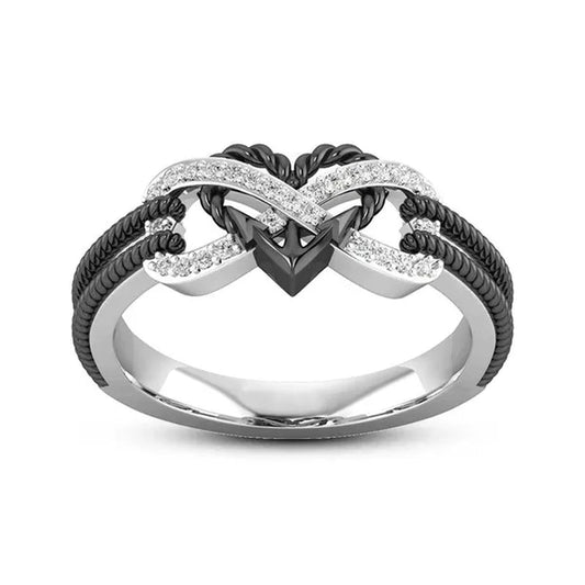 High Quality Exquisite Two Tone Plated Rose Gold / Black Filled 925 Sterling Silver Rings for Women Natural White Sapphire Diamond Ring Bride Princess Wedding Engagement Heart Ring