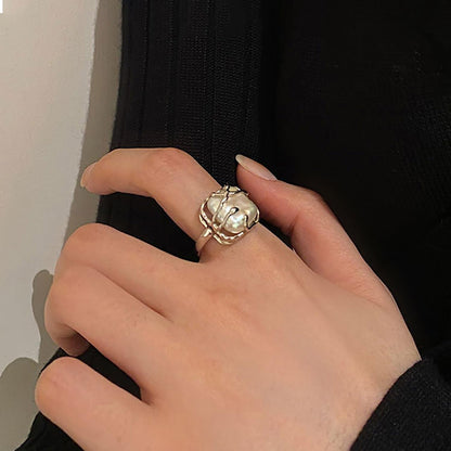 Baroque 18K Gold Pearl Statement Ring - Adjustable Chunky Pearl Wedding Jewelry for Women