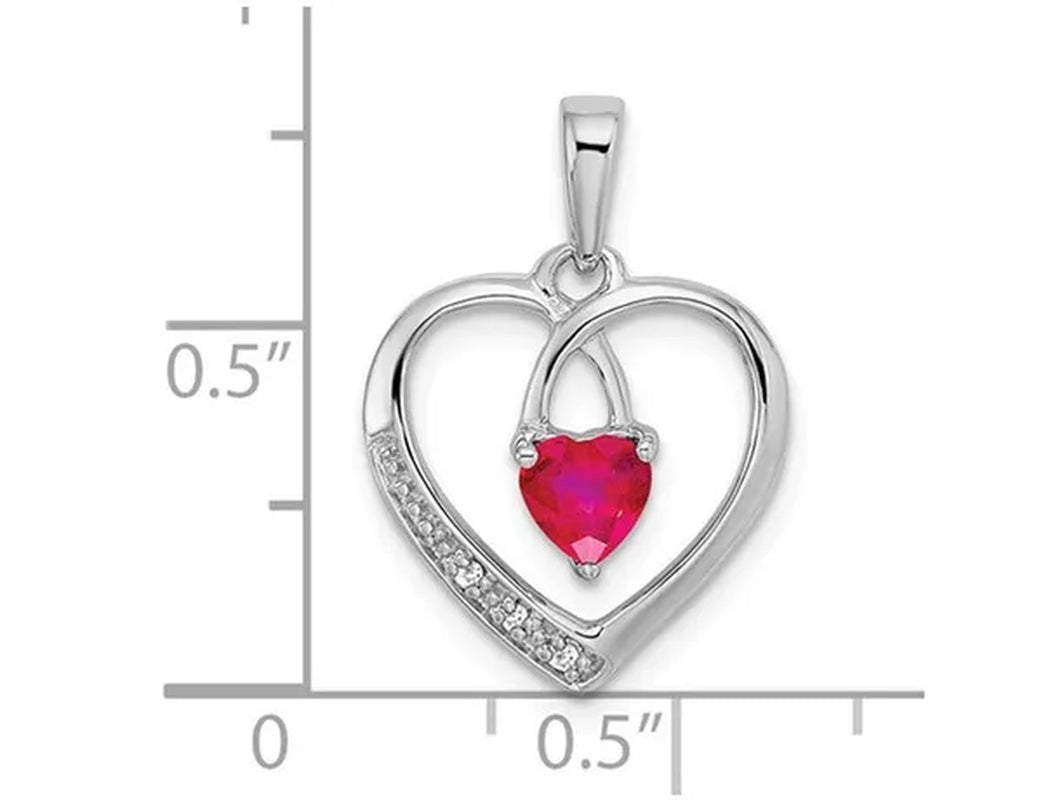 3/10 Carat (ctw) Ruby Heart Pendant Necklace in 14K White Gold with Chain