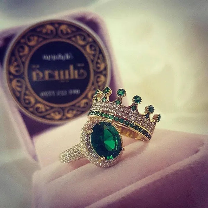2Pcs/Set Elegant Noble Princess Fashion Art Jewelry Set Exquisite  Crown Jewelry Ring  Anniversary Gift Engagement Bride Wedding Ring Luxury Brand Jewelry Size US4-12 Bague Femme