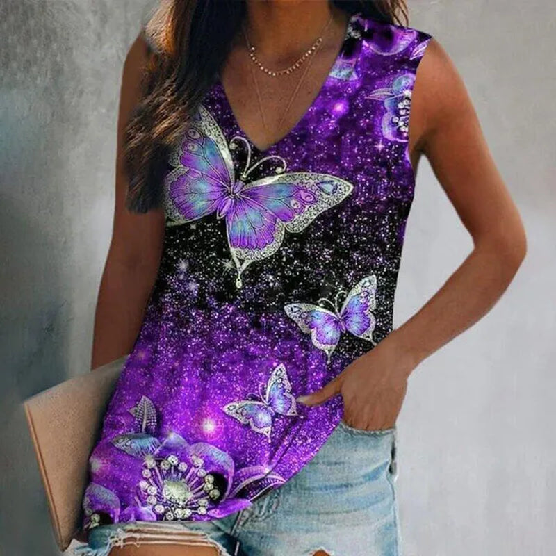 Ethnic Style Multi-pattern Print Sleeveless T-shirt Women's Vest V-neck Casual Loose Shirts Blouse Tank Top Camisoles