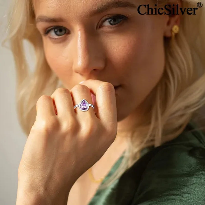 ChicSilver Pear Cut Teardrop Birthstone Promise Wedding Band Ring for Her 925 Sterling Silver Gemstone Jewelry for Women