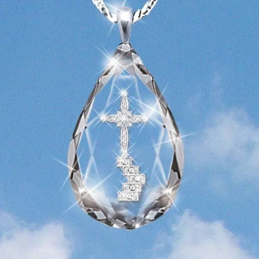 Fashion 925 Sterling Silver Teardrop Crystal Diamond Cross Necklace Engagement Wedding Jewelry Pendant Lover Necklace Gift Jewelry