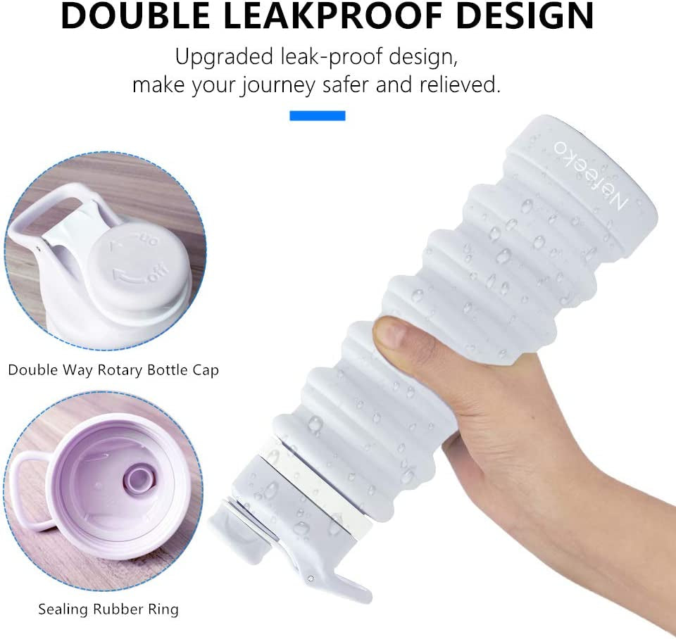 Collapsible Water Bottle, 26Oz Silicone Foldable Water Bottles Leakproof BPA Free Travel Water Bottles with Carabiner, Portable Sport Water Bottles for Camping,Hiking Outdoor Indoor Sport