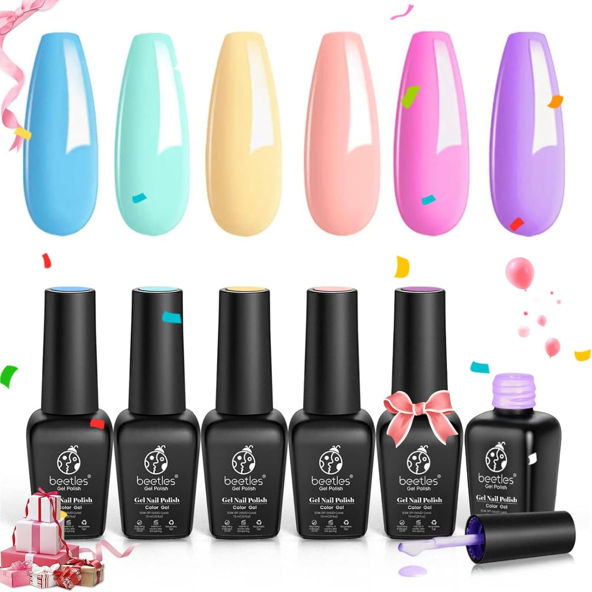 Nail Set 6 Colors, Pink Champagne Glitter Gel Nail Kit Old Money Collection Nude Pink Cream Color Soak Off UV LED Manicure Kit for Women Girls