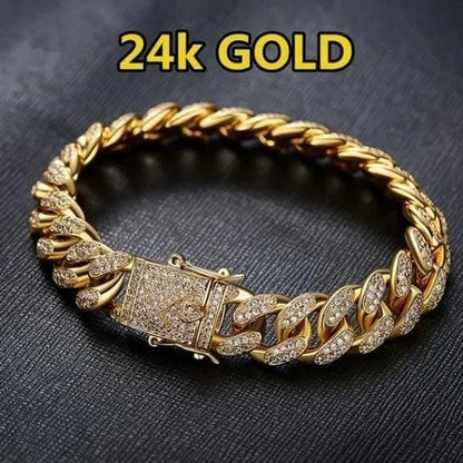 Christmas Mens Womens Diamond 925 Silver Plated Bracelet Hiphop &Curb Cuban Bracelets