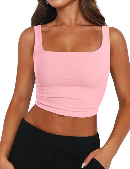 Women'S Square Neck Sleeveless Crop Tops 2025 Cute Double Layer Seamless Slim Fit Y2K Tank Tops