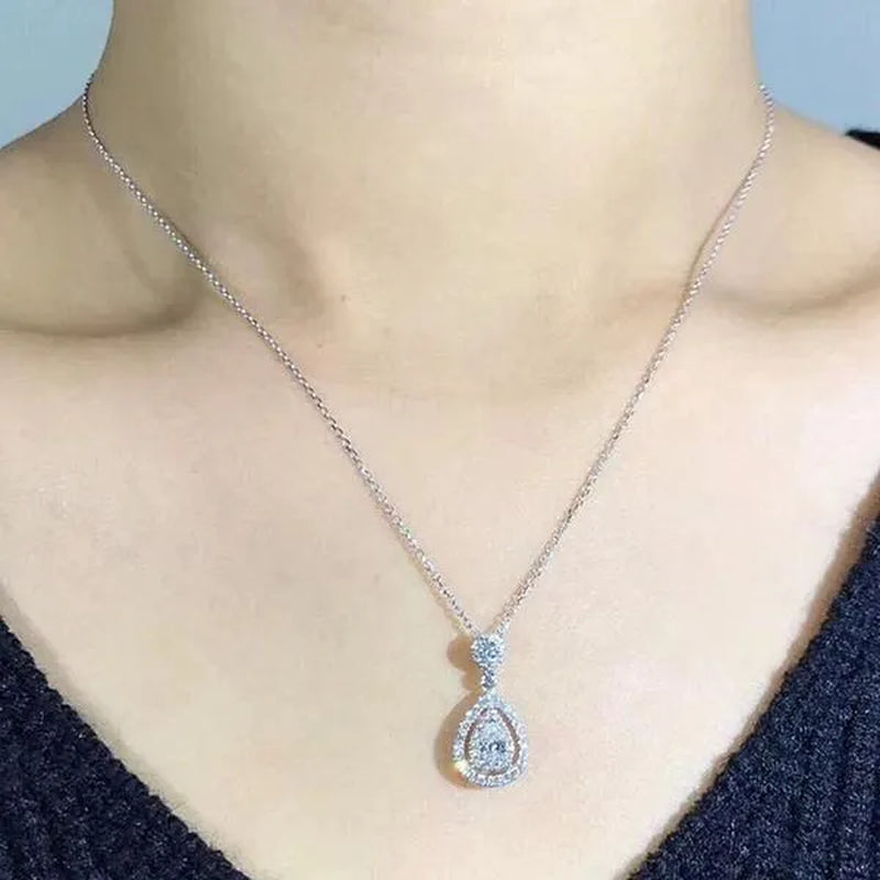 Women'S Fashion Water Drop Diamond White Sapphire Pendant Necklace Women Jewelry Gifts